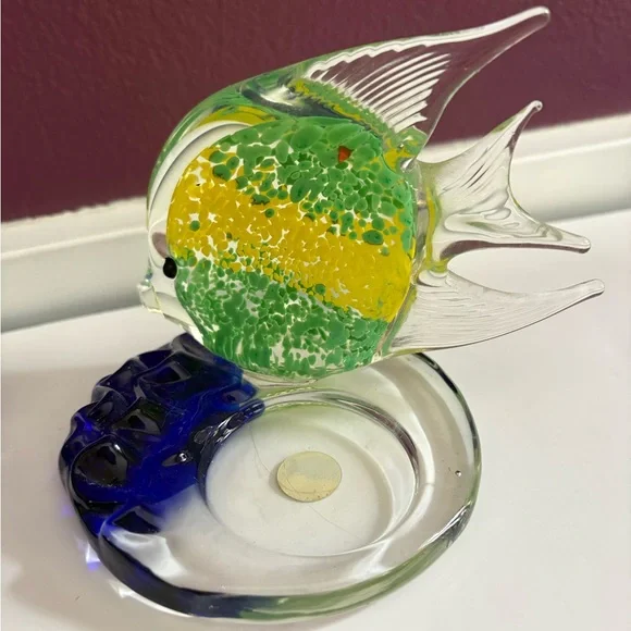 3 PartyLite Riviera Art Glass Angel Fish Tealight Candle Holder Orange Blue - Picture 6 of 13